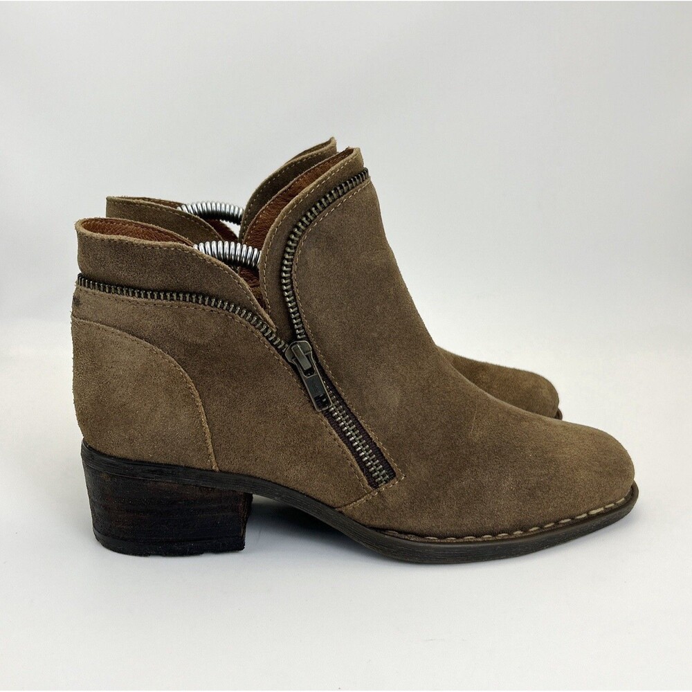Born Malta Ankle Bootie Womens Size 7 Taupe Suede Boho Chic V-cut Envelope - Picture 2 of 7